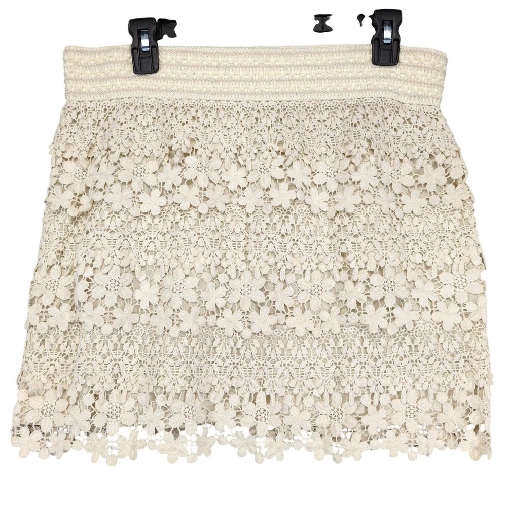Vintage Y2K Suzy Shier Ivory Crochet Lace Mini Skirt Womens L Lined Coquette